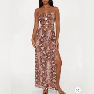 Fashion Nova Elegant Strapless Snake Print Skirt Set